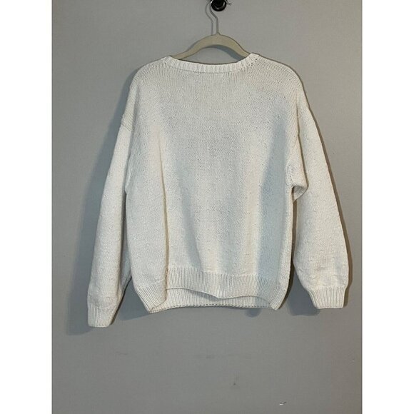 Liz Sport Sweater Women L Cream Patchwork Cable Knit Granny Festive Classic 80s - Picture 10 of 12